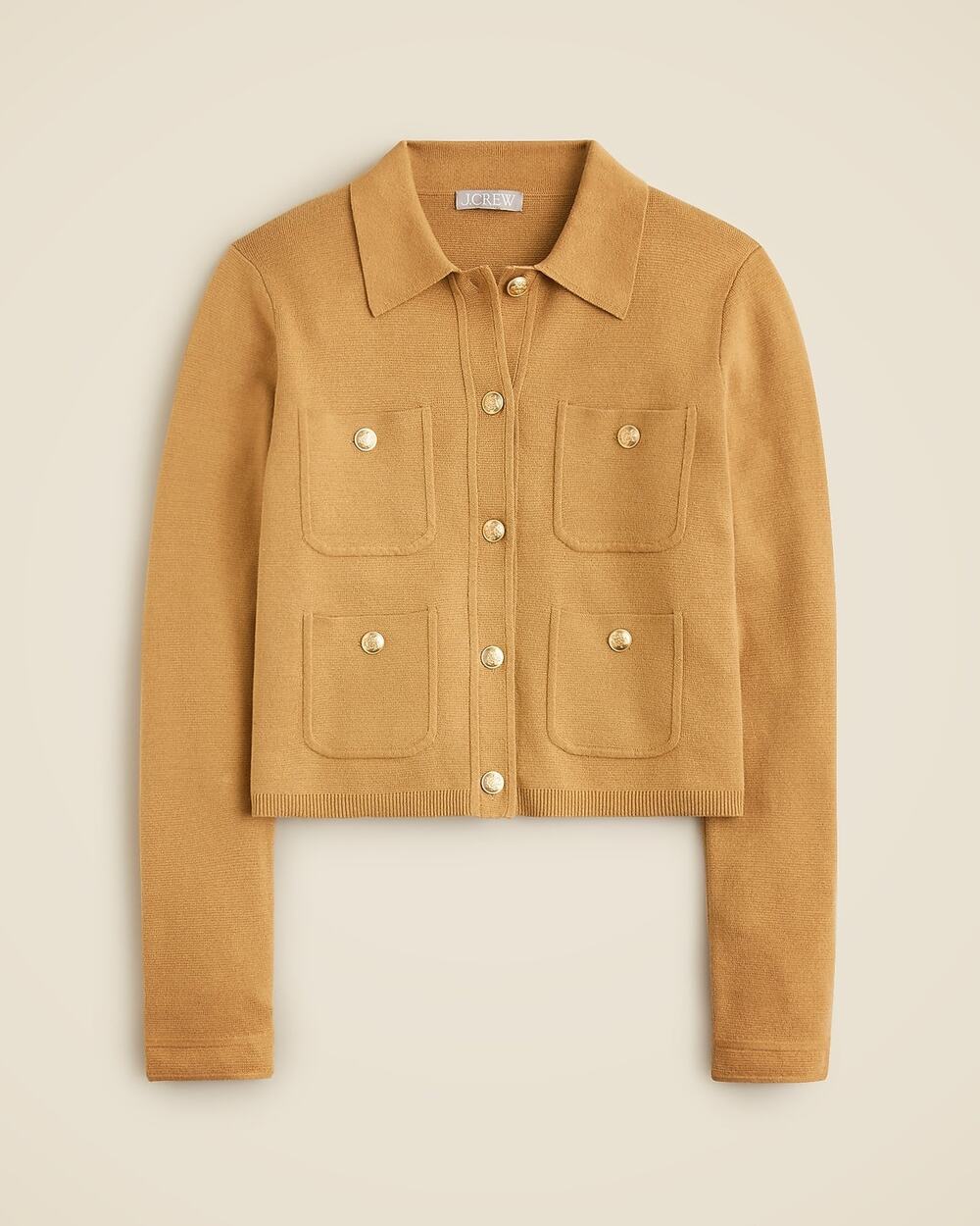 J.CREW Women's Patch Pocket Sweater Lady Jacket Honey Brown CB916